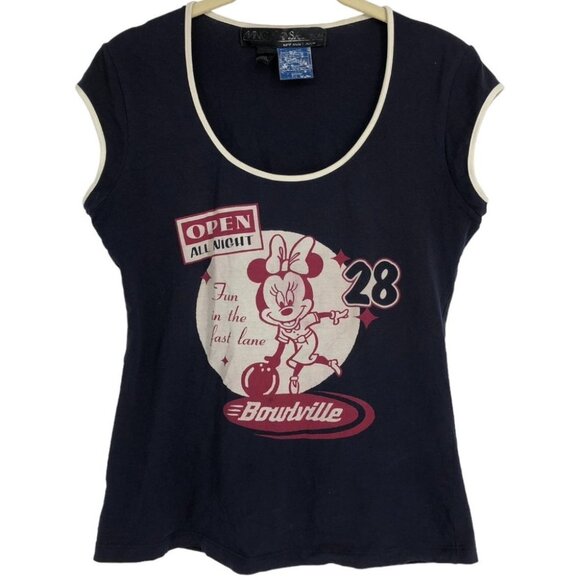 MNG Jeans Disney Minnie Mouse Bowlville Navy Sleeveless graphic t-Shirt size S - Picture 1 of 13